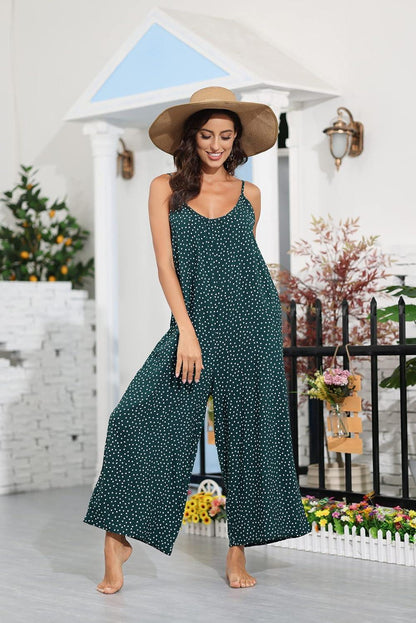 Casual Knit Dotted Green Loose Fit Sleeveless Jumpsuit - ZyraLux Skirt