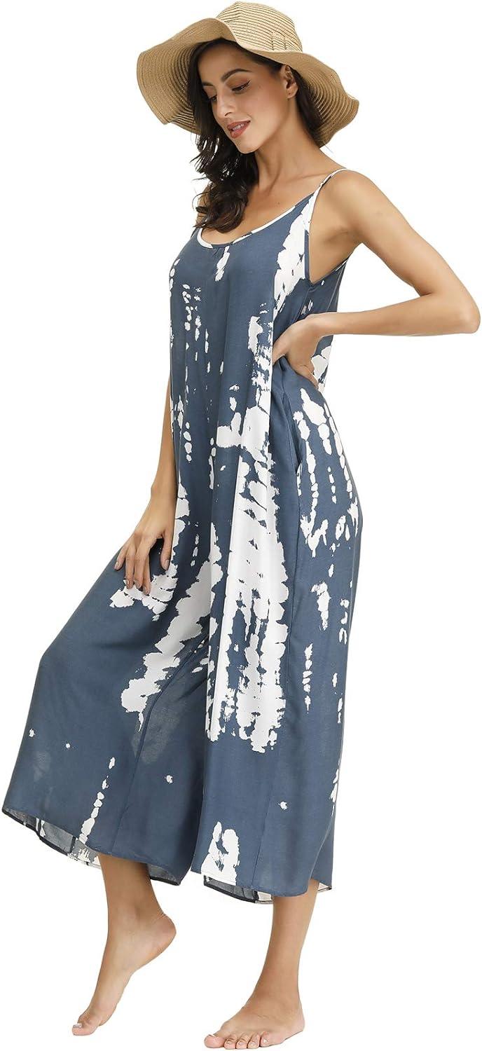 Casual Knit Tie Dye Blue Loose Fit Sleeveless Jumpsuit - ZyraLux