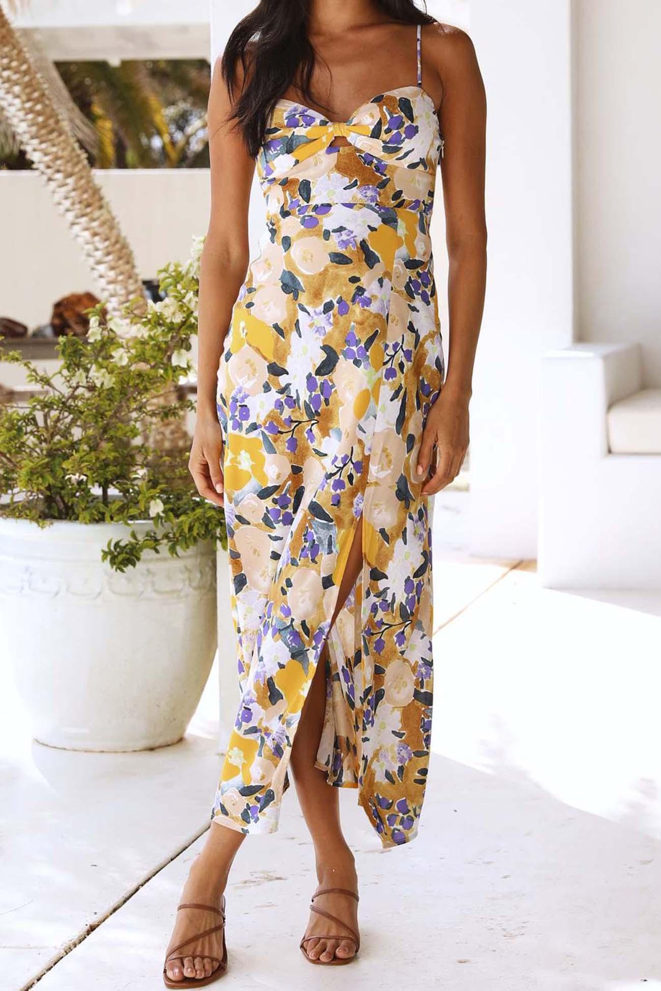 Anaya - backless floral printed slit cami dress - ZyraLux