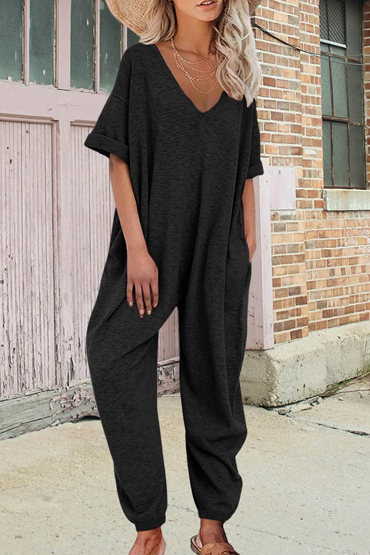 Nelia - v neck loose jumpsuits - ZyraLux