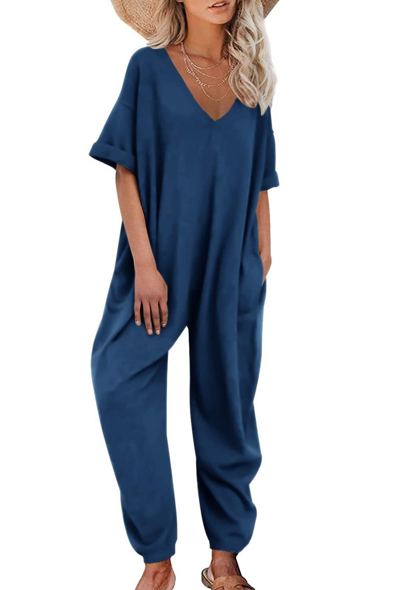 Nelia - v neck loose jumpsuits - ZyraLux