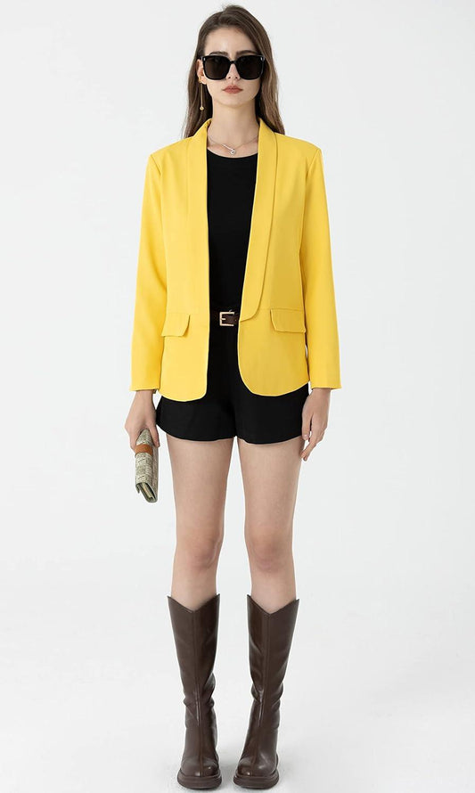 Casual Style Yellow Business Lapel Buttonless Blazer Jacket - ZyraLux