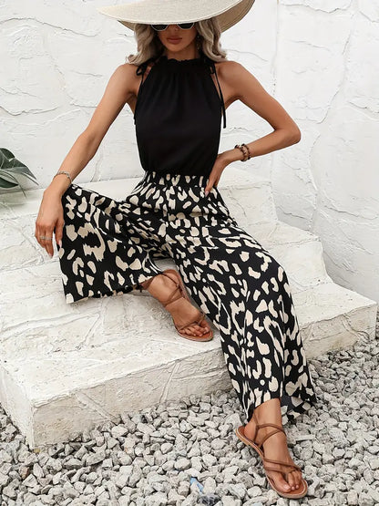 Jumpsuit met luipaardprint en wijde pijpen