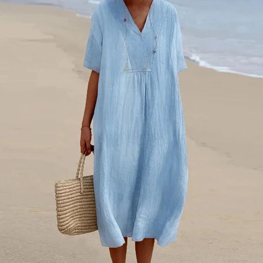 Relaxed Beach Dress | Multi | Linen | Perfect for Beach Days - ZyraLux Kleding en accessoires