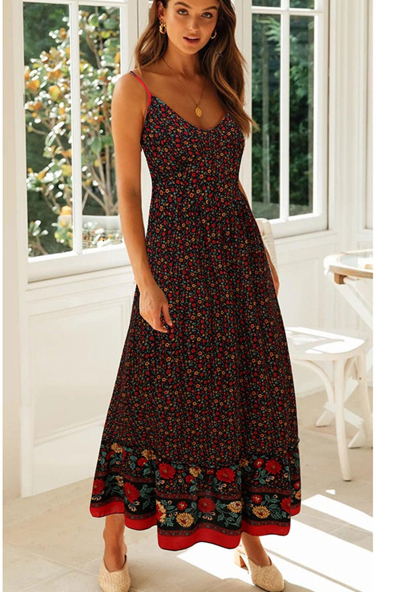 Fiona - bohemian v neck floral maxi dress - ZyraLux