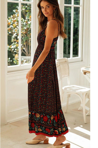 Fiona - bohemian v neck floral maxi dress - ZyraLux