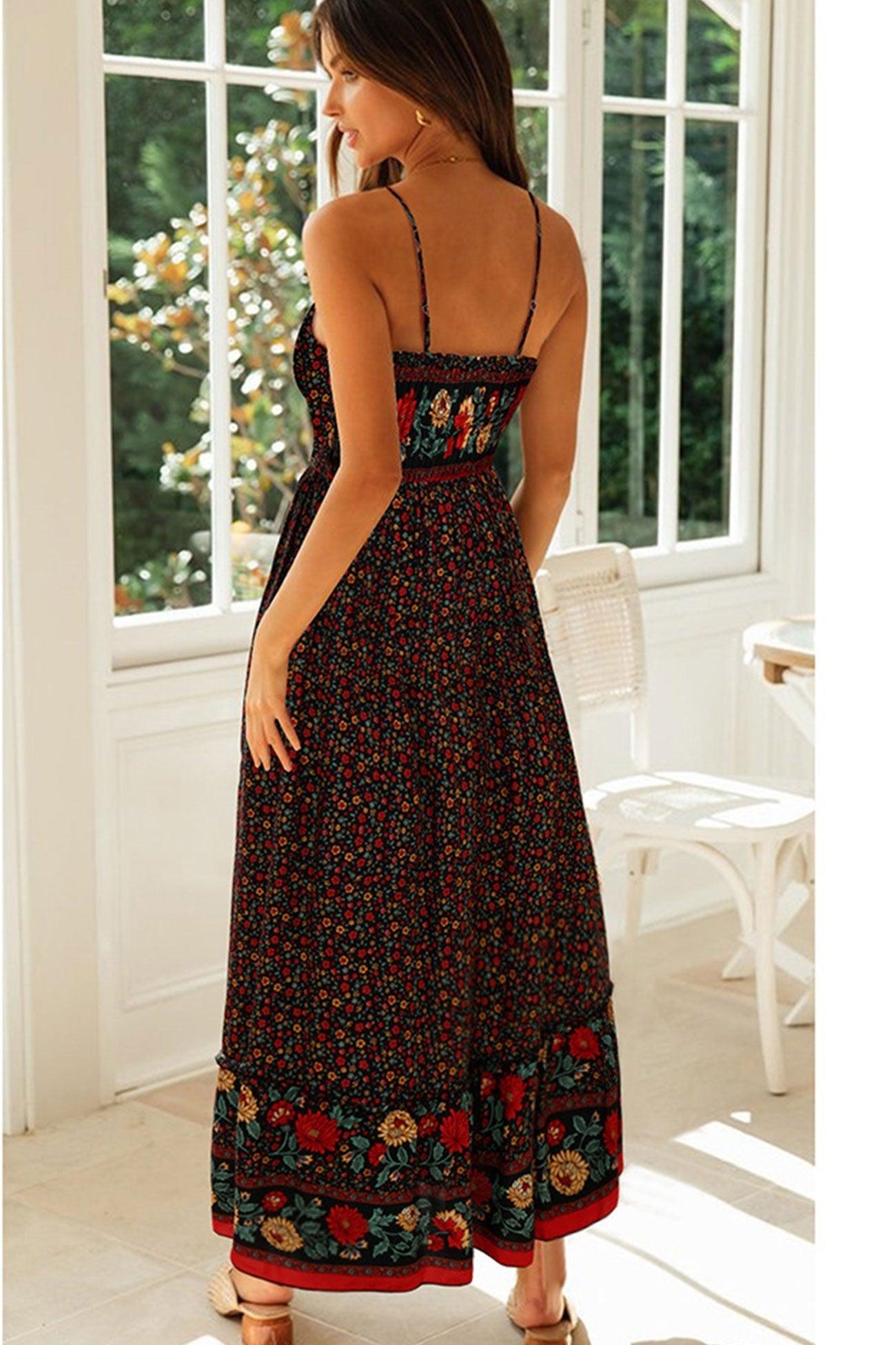 Fiona - bohemian v neck floral maxi dress - ZyraLux