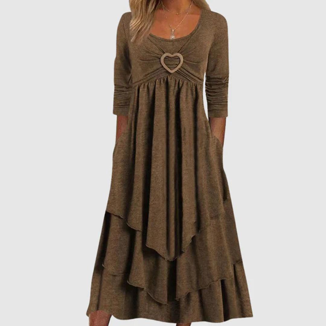 Romantic Heart Detail Midi Dress | Grey | Polyester | Ideal for Casual Events - ZyraLux Kleding en accessoires