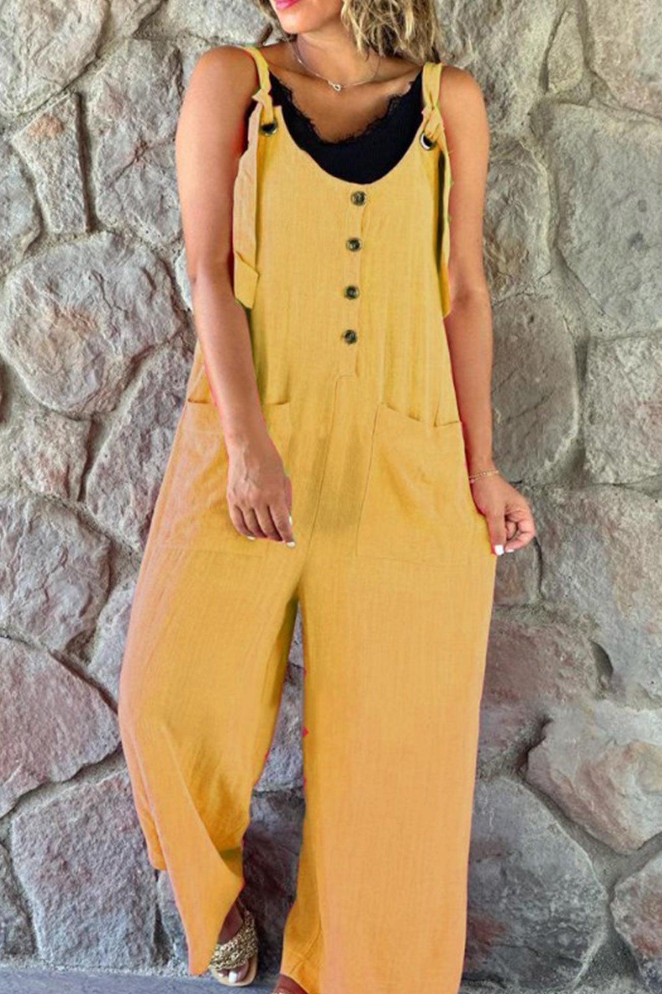 Lena - button straps solid jumpsuits - ZyraLux