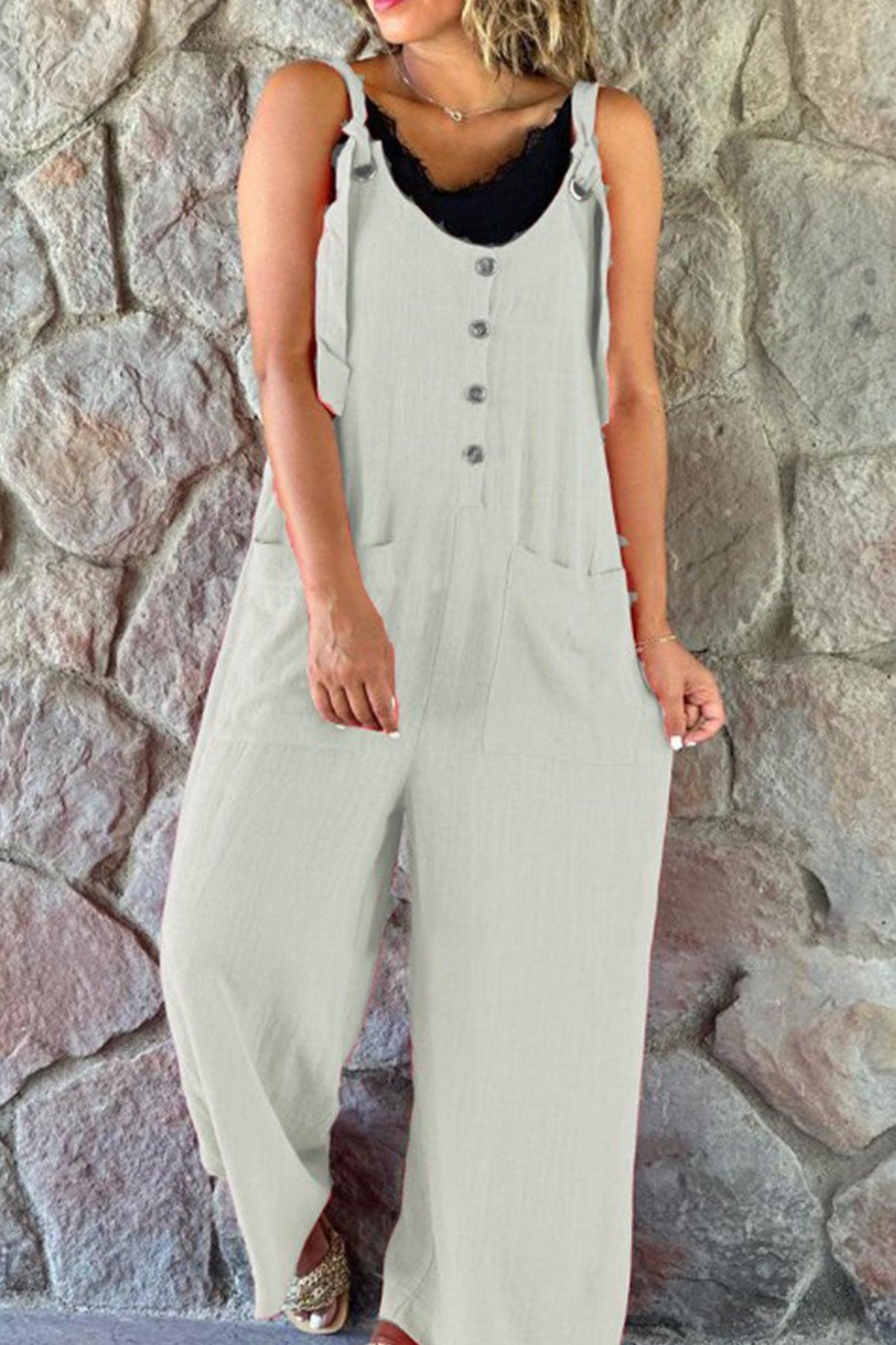 Lena - button straps solid jumpsuits - ZyraLux