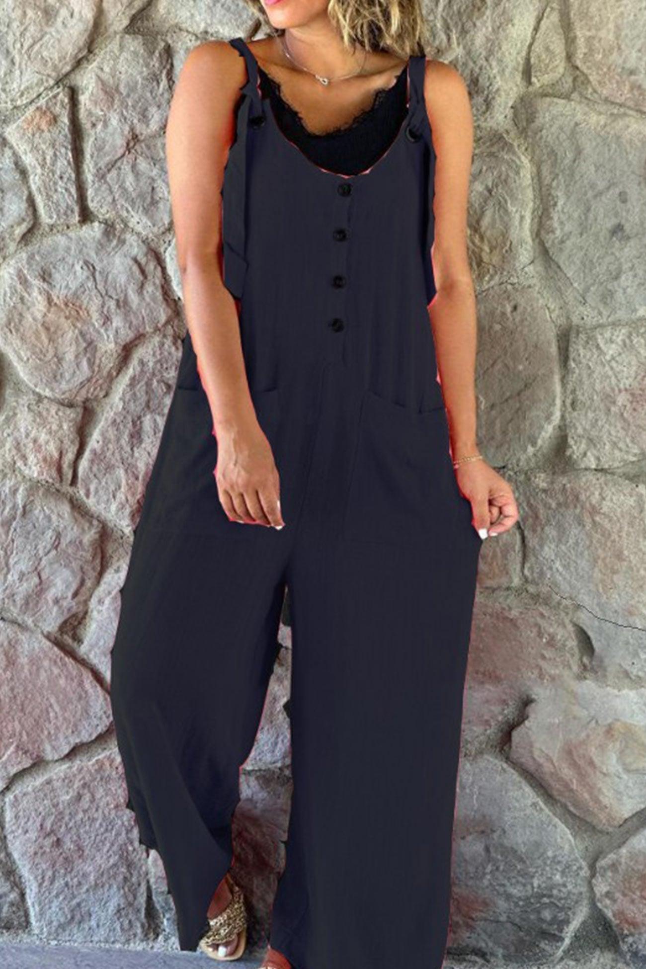 Lena - button straps solid jumpsuits - ZyraLux