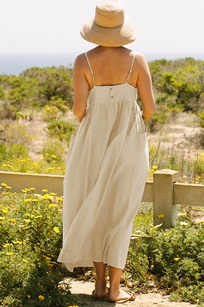 Amor - button-back pocketed cotton cami dress - ZyraLux