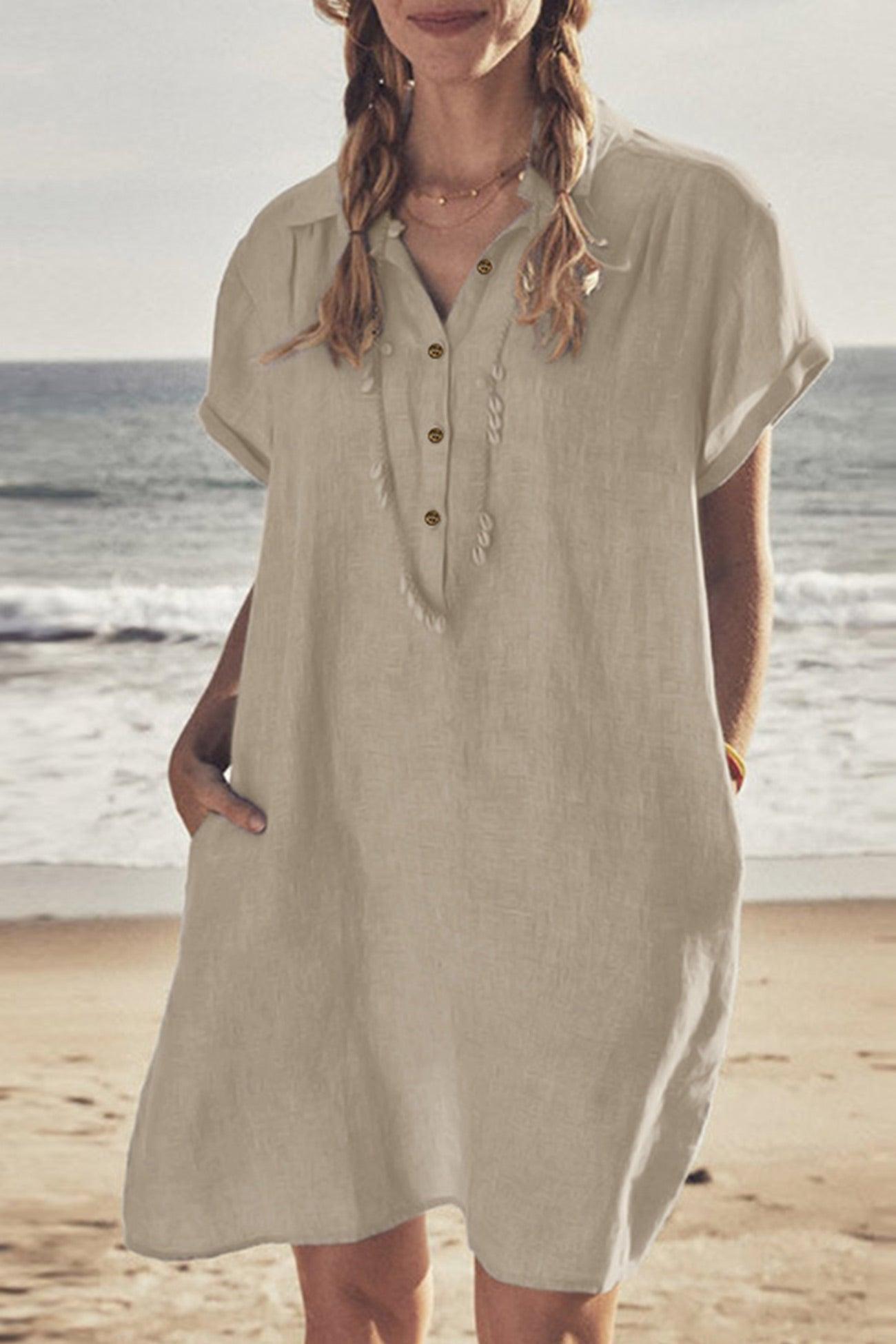 Neky - button-down cotton linen beach dress - ZyraLux