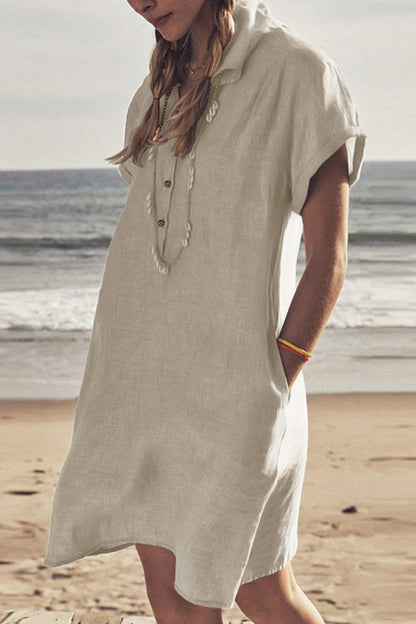 Neky - button-down cotton linen beach dress - ZyraLux