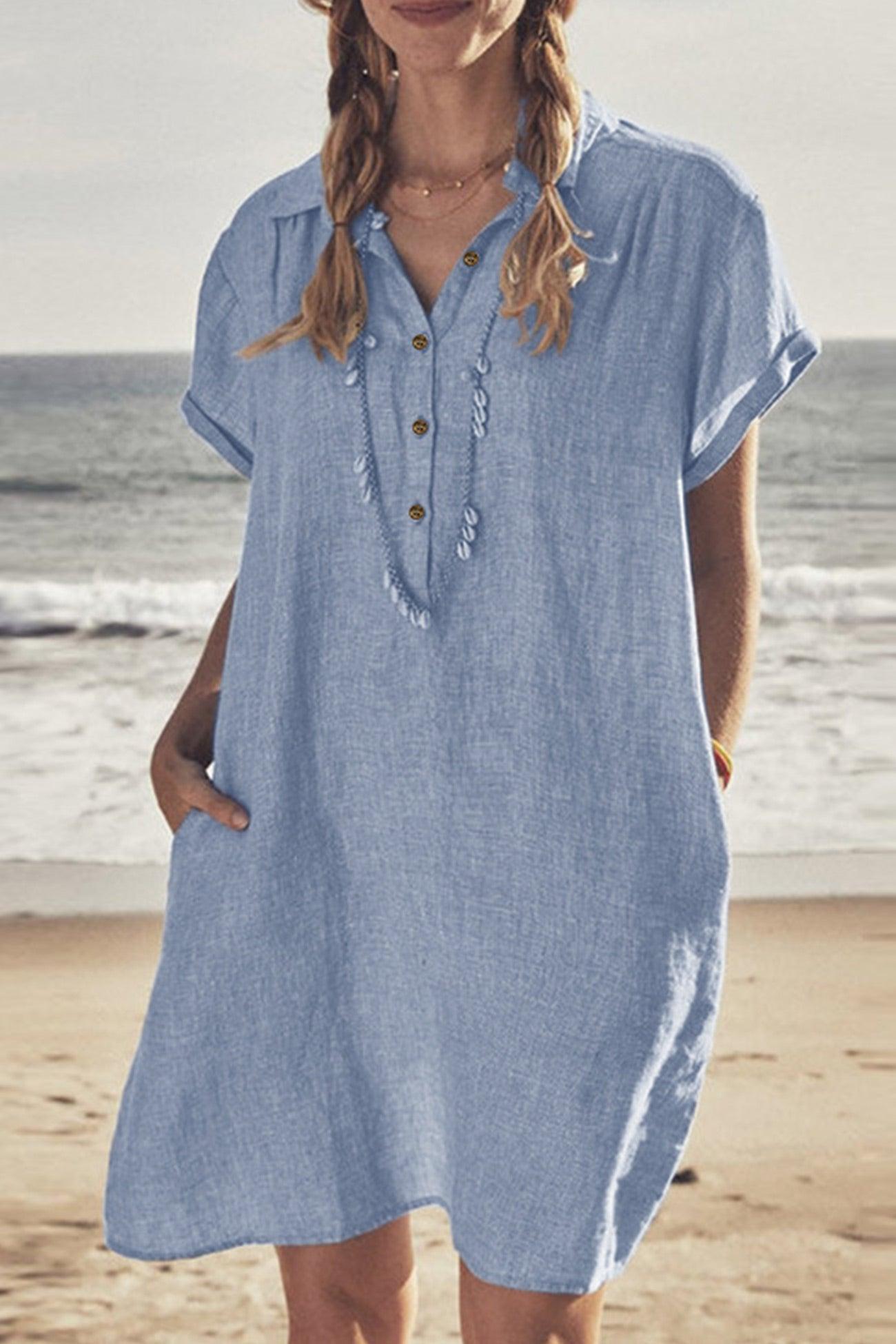 Neky - button-down cotton linen beach dress - ZyraLux