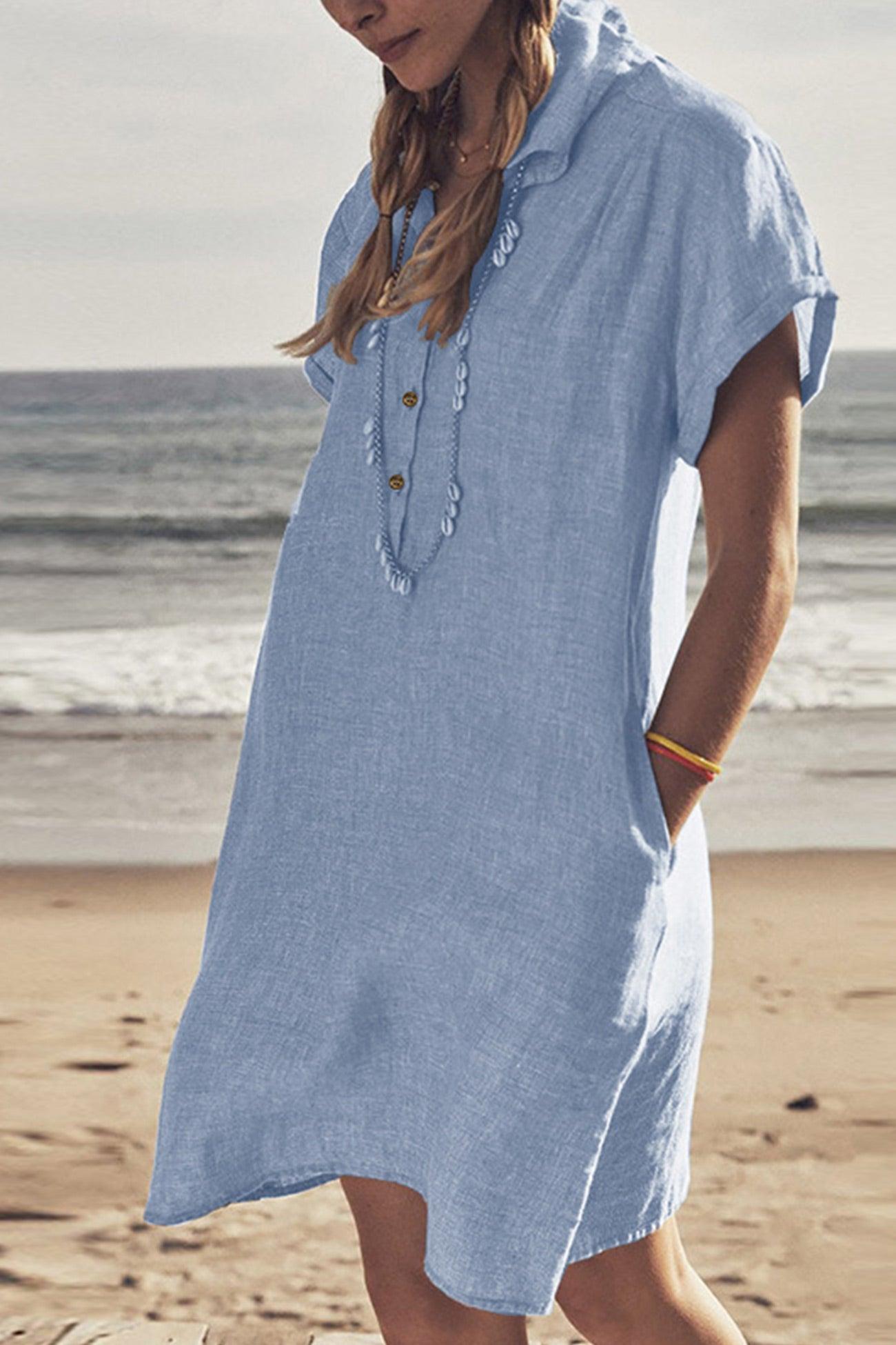 Neky - button-down cotton linen beach dress - ZyraLux