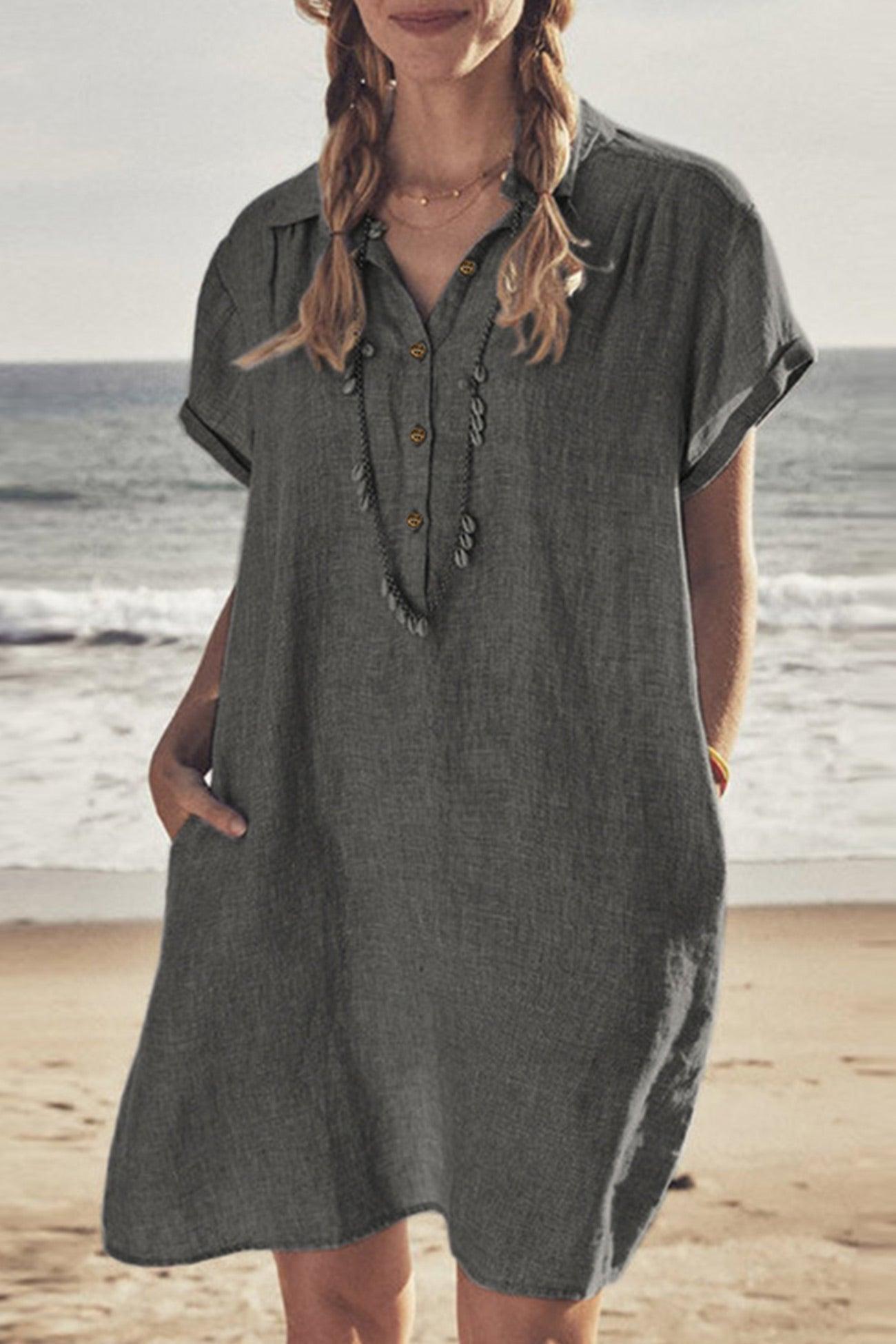 Neky - button-down cotton linen beach dress - ZyraLux