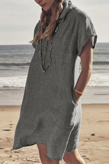 Neky - button-down cotton linen beach dress - ZyraLux