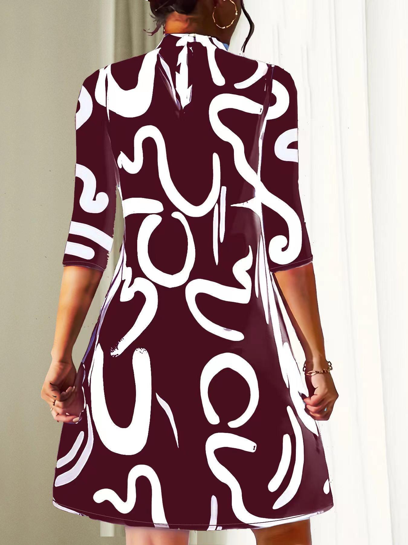 Abstract A-Line Dress - Black and White - Polyester - Artistic - ZyraLux Women's Dresses