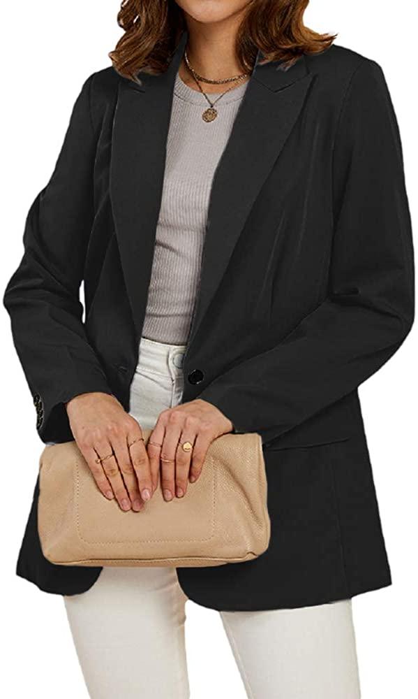 Office Work Jacket Black Open Front Long Sleeve Blazer with Pockets - ZyraLux