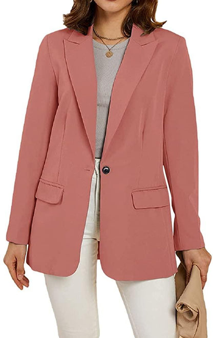 Office Work Jacket Coral Open Front Long Sleeve Blazer with Pockets - ZyraLux