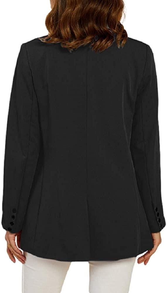 Office Work Jacket Black Open Front Long Sleeve Blazer with Pockets - ZyraLux