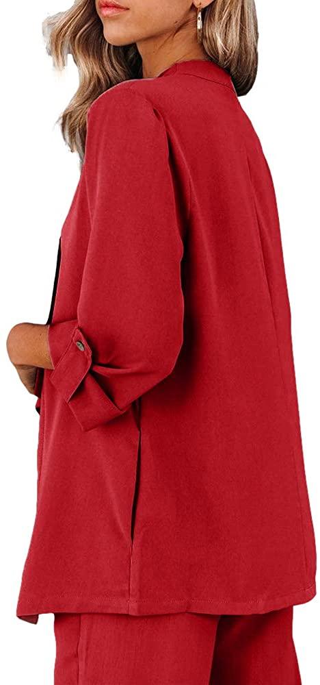 Red Draped Open Front Casual Long Sleeve Blazer - ZyraLux