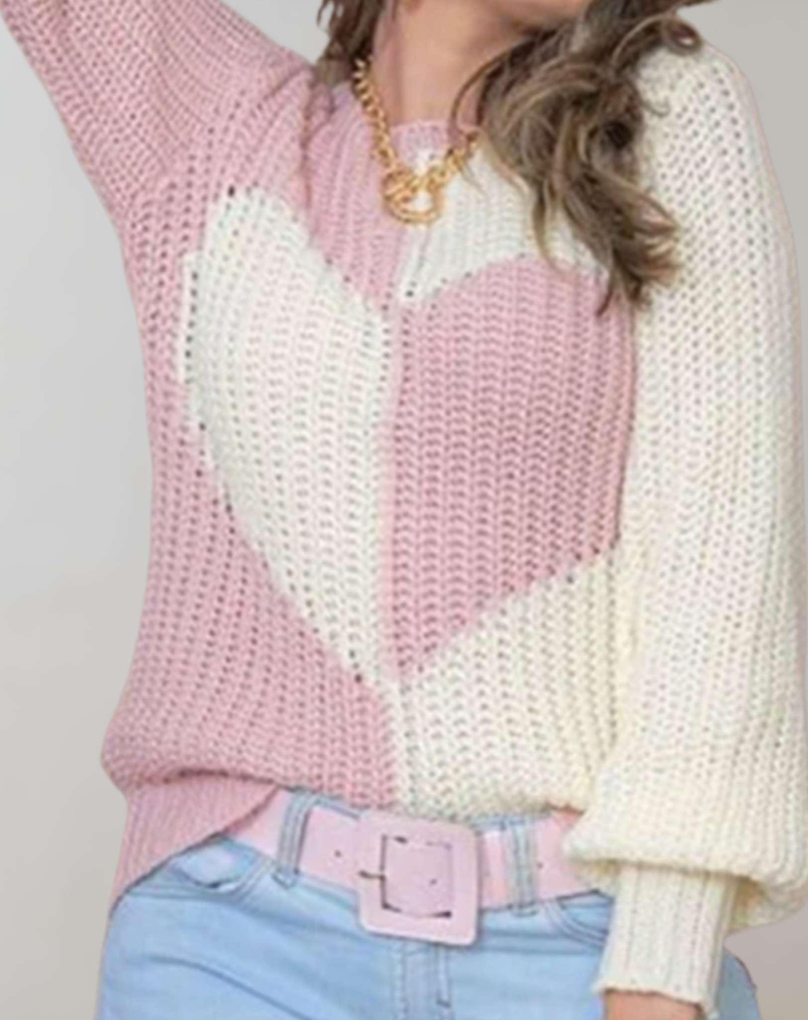 Coleen - Casual Two-Tone Knit Sweater with Heart Pattern - ZyraLux