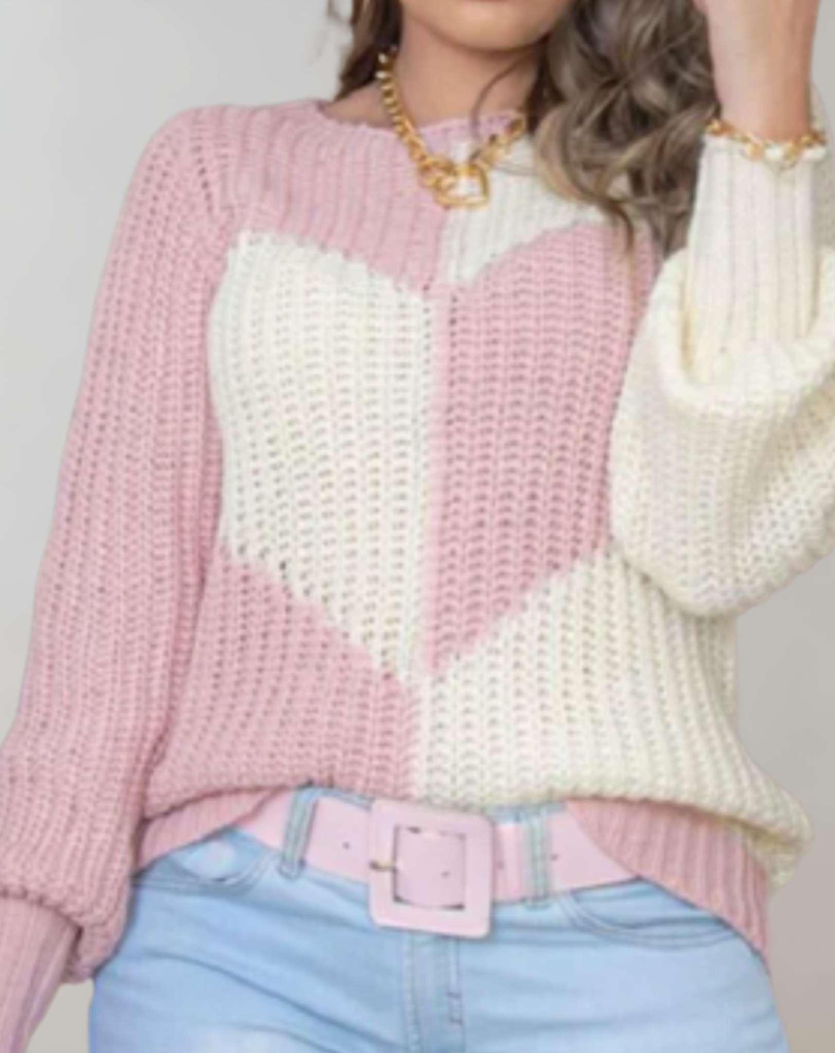 Coleen - Casual Two-Tone Knit Sweater with Heart Pattern - ZyraLux