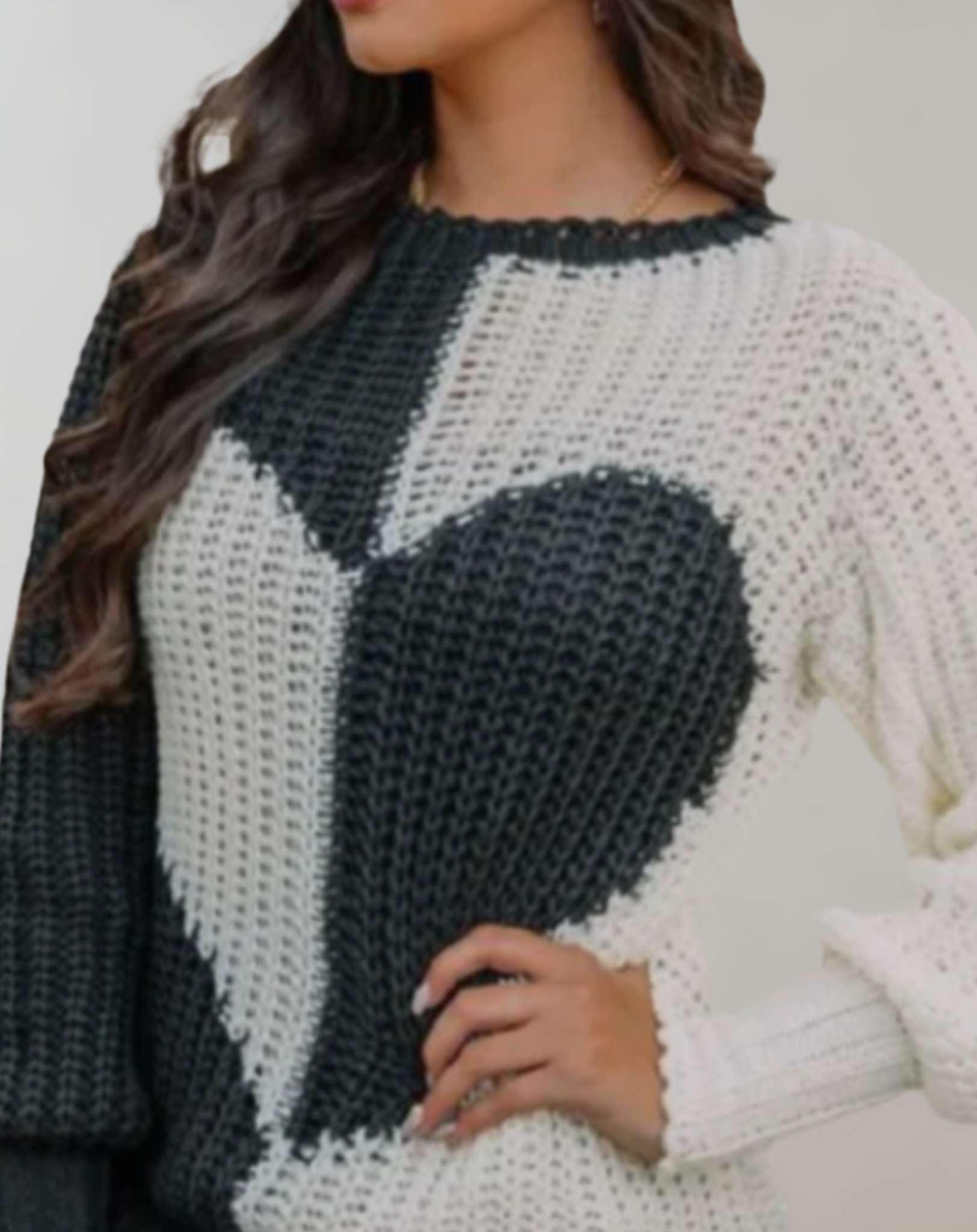 Coleen - Casual Two-Tone Knit Sweater with Heart Pattern - ZyraLux