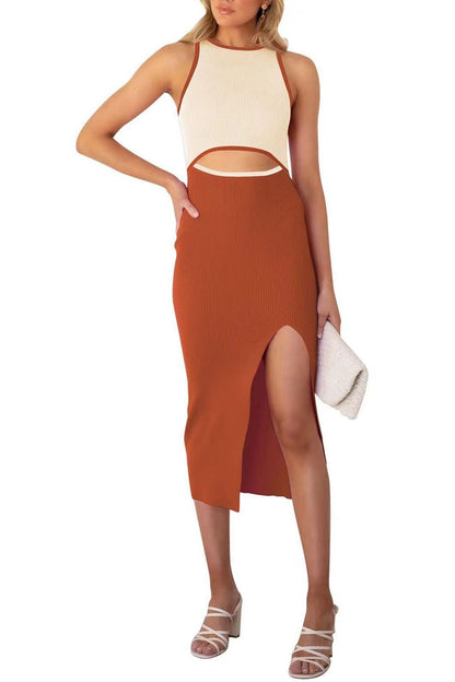 Marnie - contrast cutout slit knit tank dress - ZyraLux