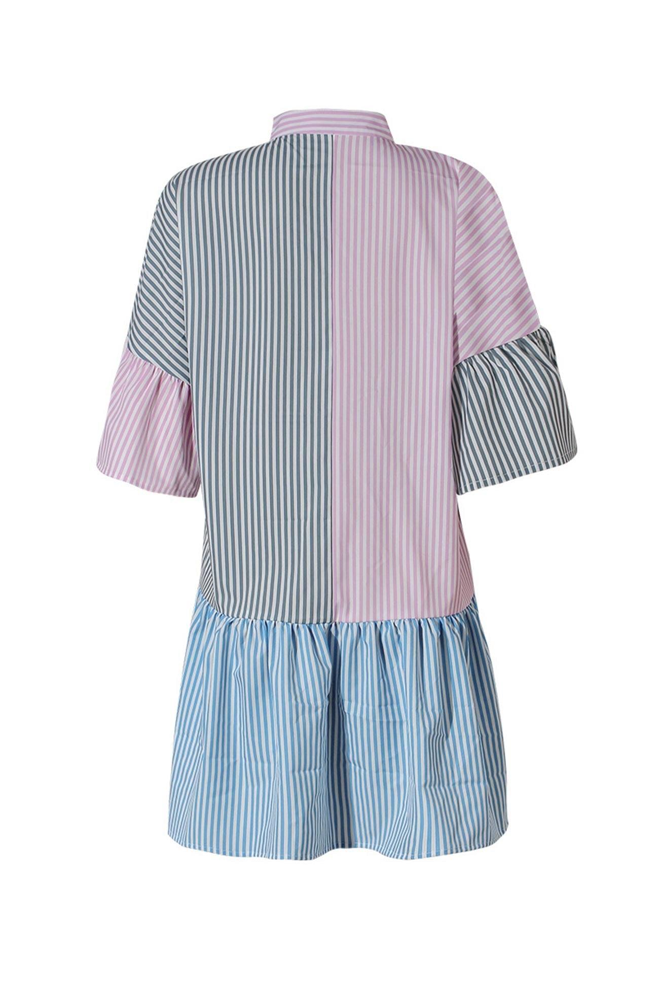 Kimberly - contrast striped flares sleeve shirt dress - ZyraLux