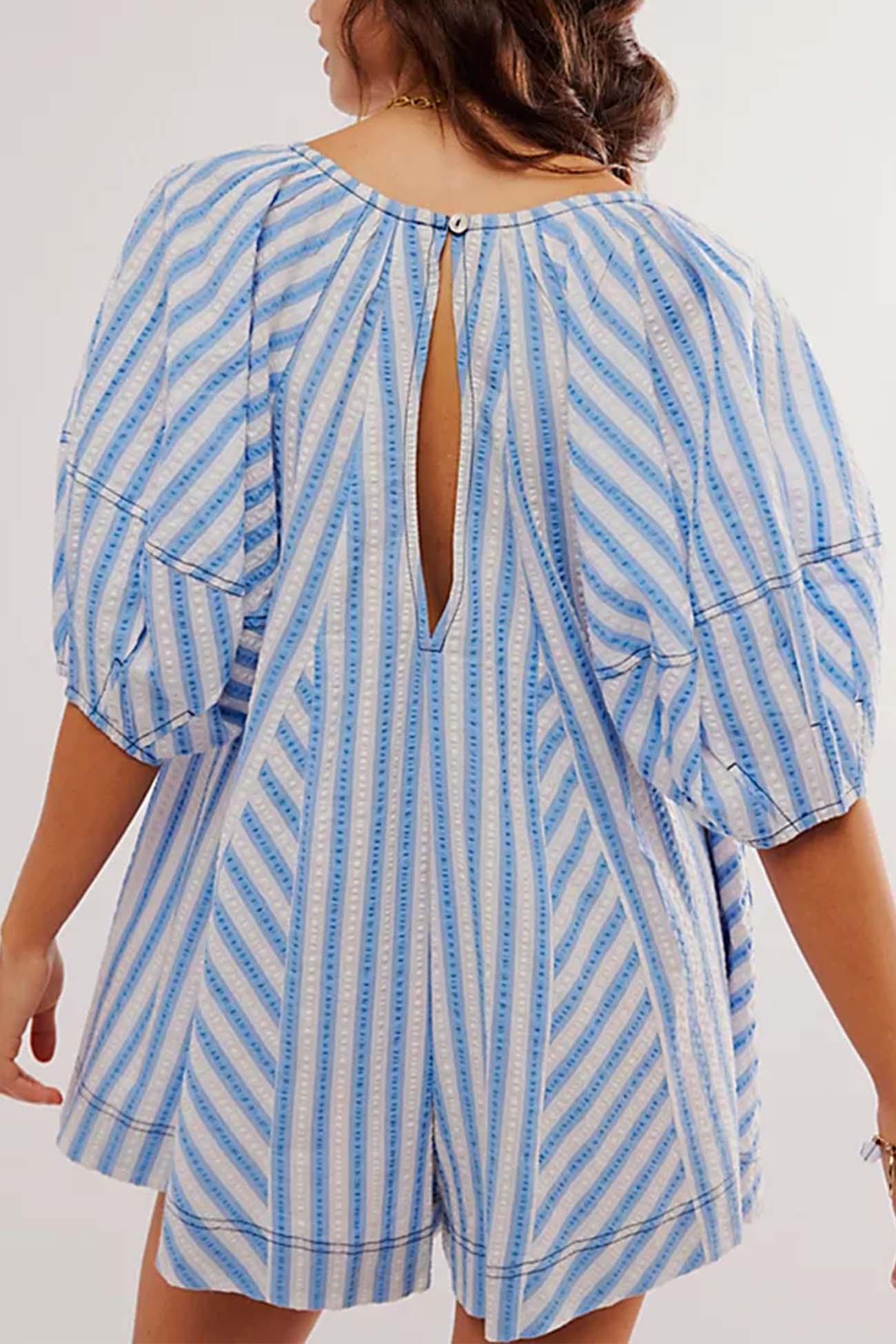 Alicia - contrast stripe drawstring rompers - ZyraLux