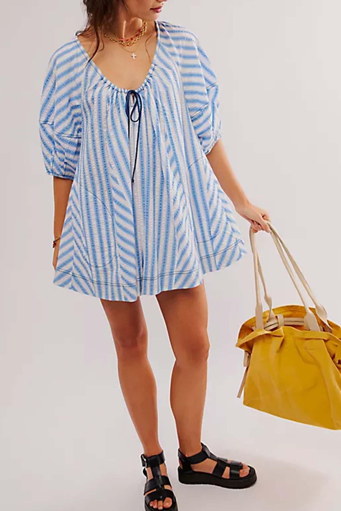 Alicia - contrast stripe drawstring rompers - ZyraLux