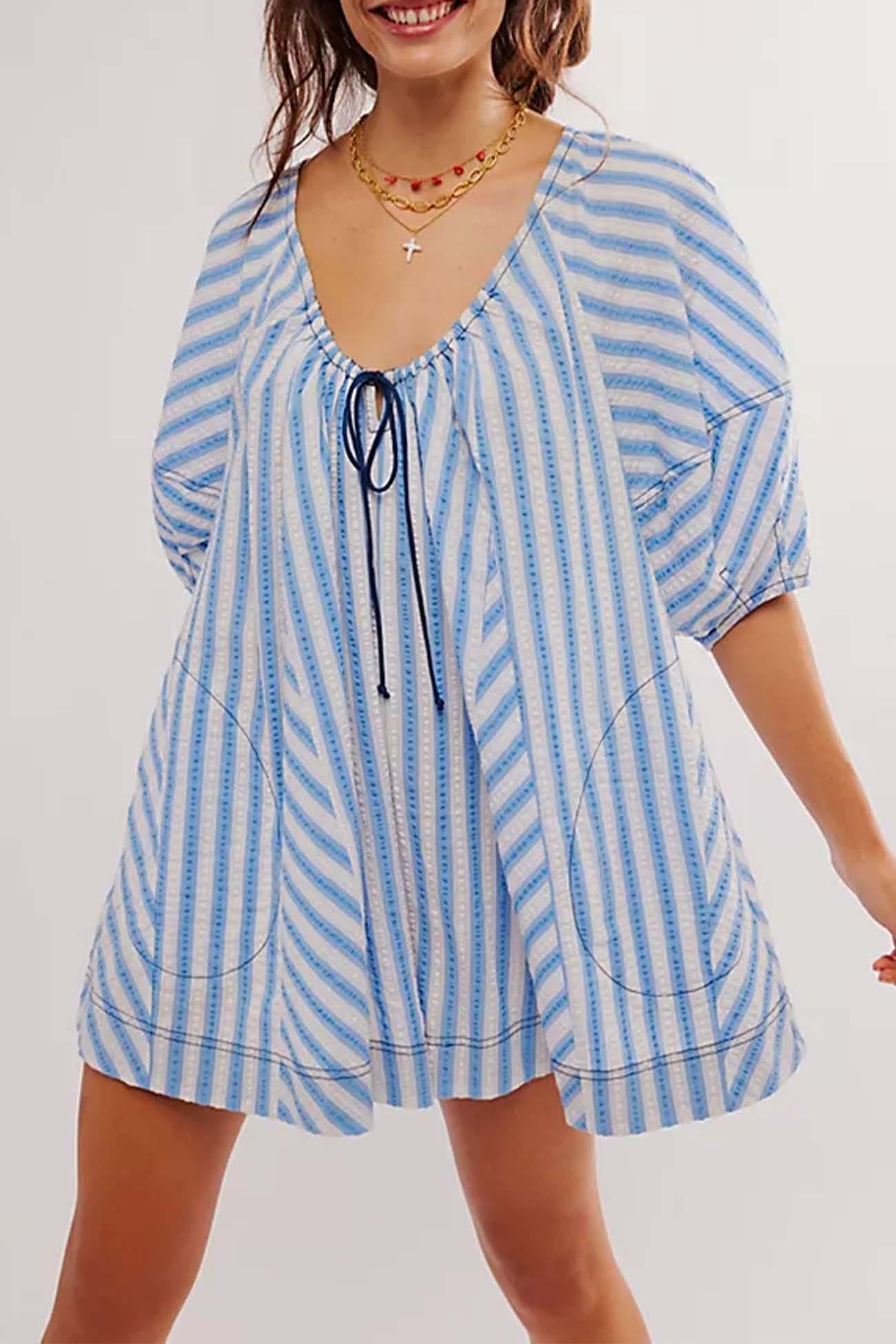 Alicia - contrast stripe drawstring rompers - ZyraLux