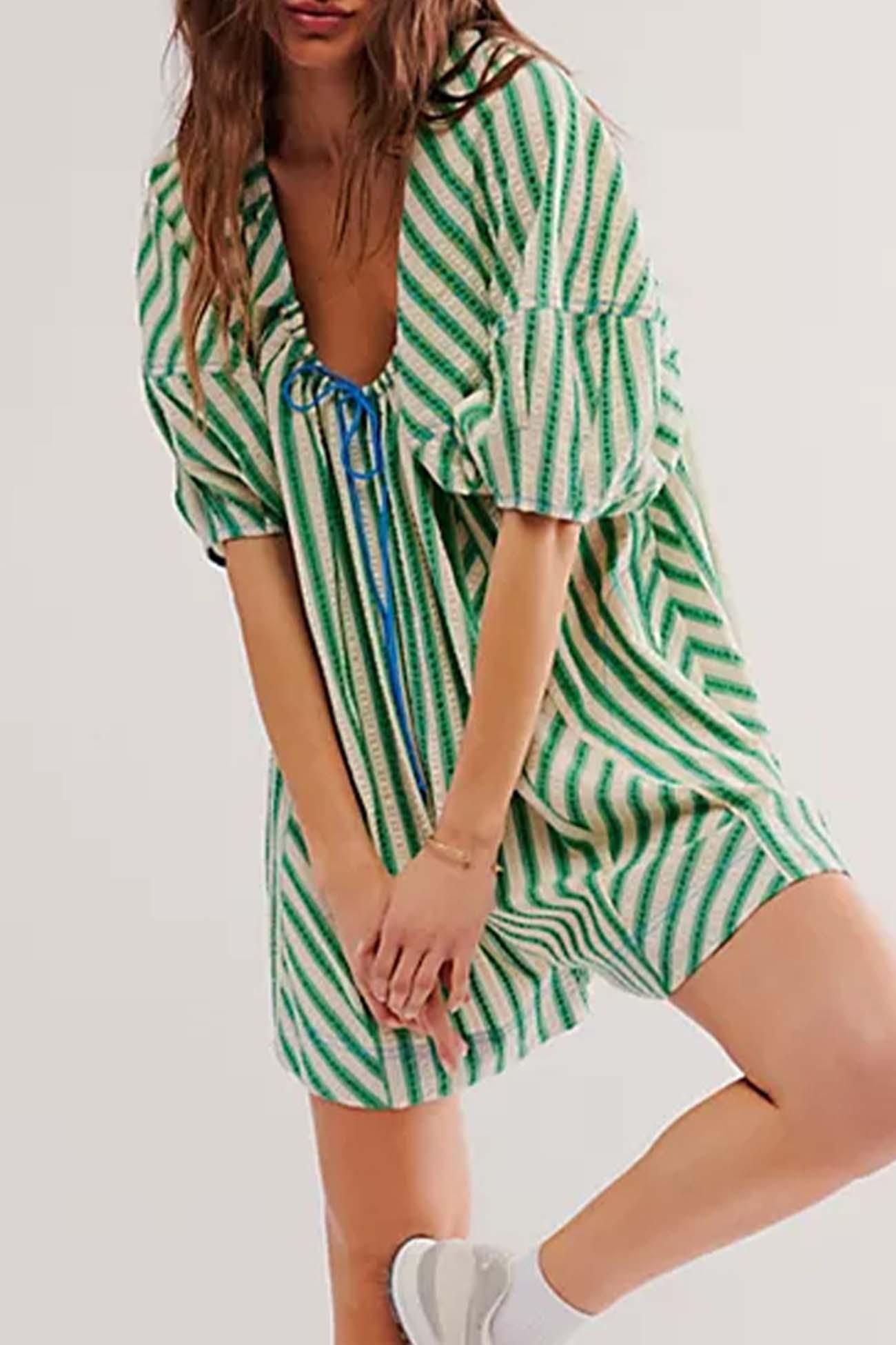 Alicia - contrast stripe drawstring rompers - ZyraLux