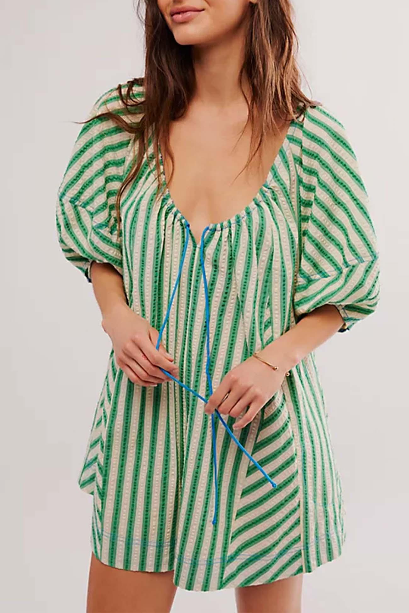 Alicia - contrast stripe drawstring rompers - ZyraLux