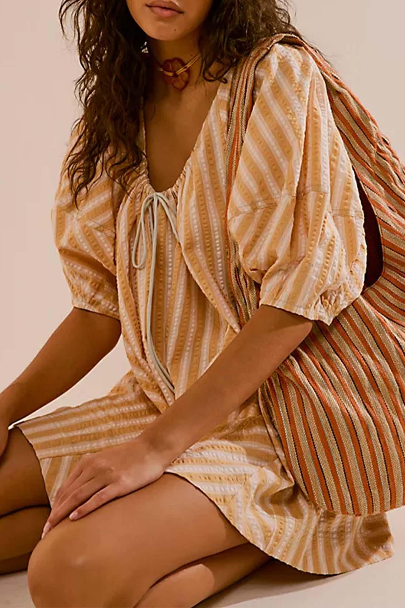 Alicia - contrast stripe drawstring rompers - ZyraLux