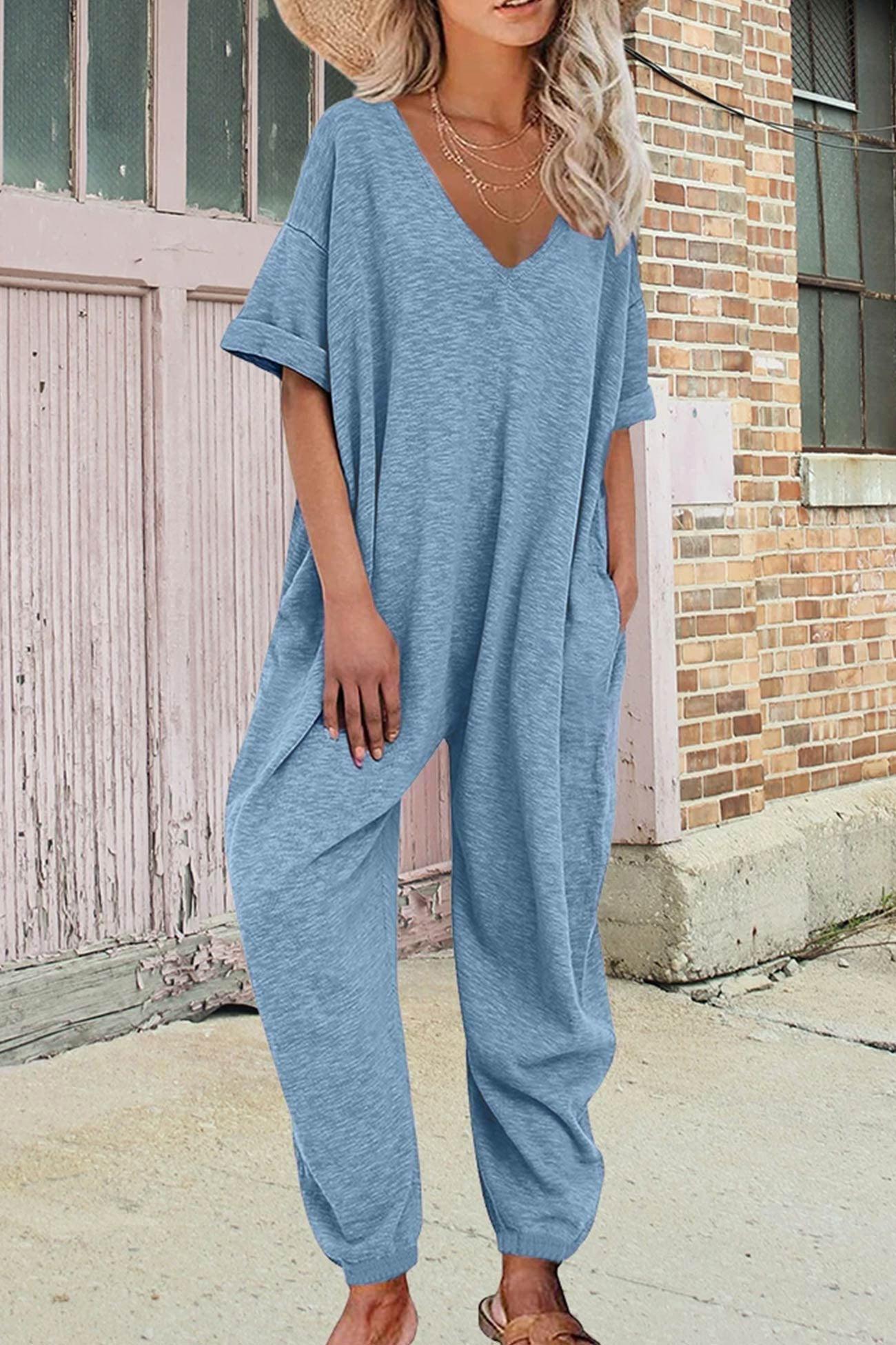 Nelia - v neck loose jumpsuits - ZyraLux