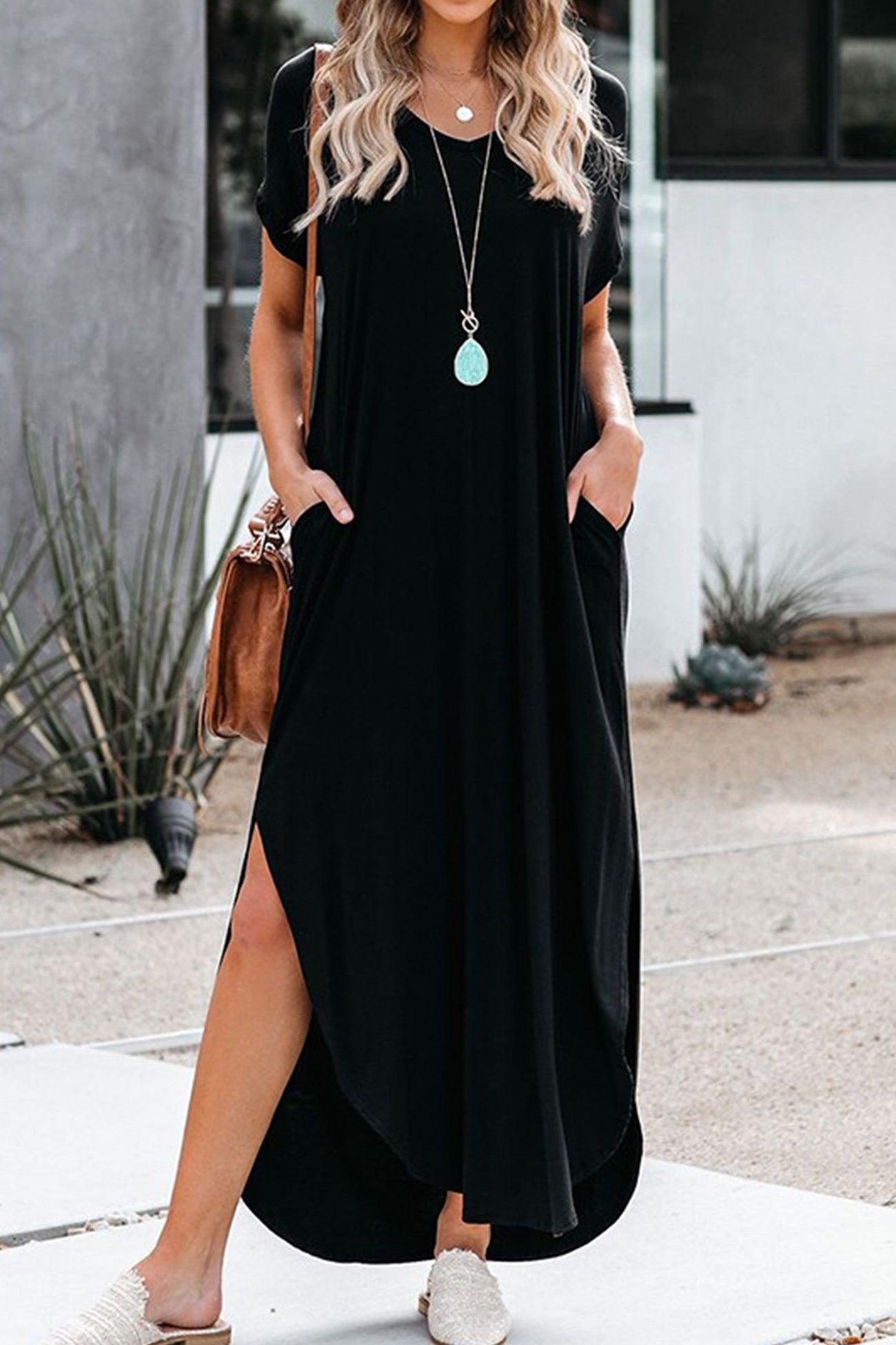 Paula - V-neck ruched slit dress - ZyraLux