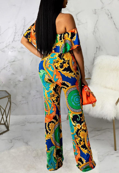 Luxury Green Chain Print Off Shoulder Jumpsuit - ZyraLux