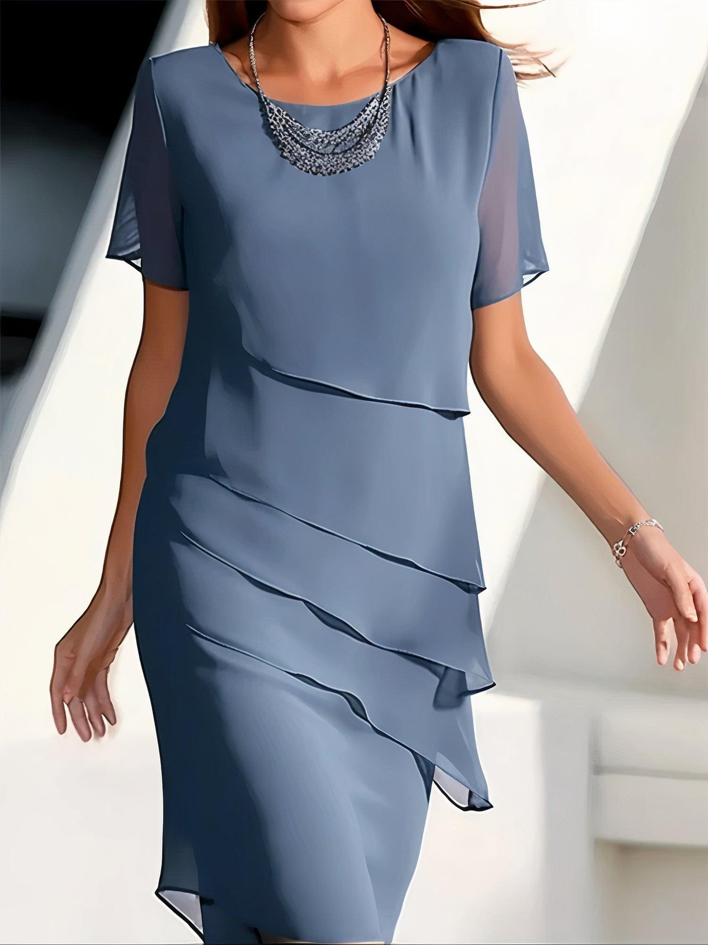 Elegant Pleated Chiffon Dress by Daria - Luxury Quality - ZyraLux Kleider