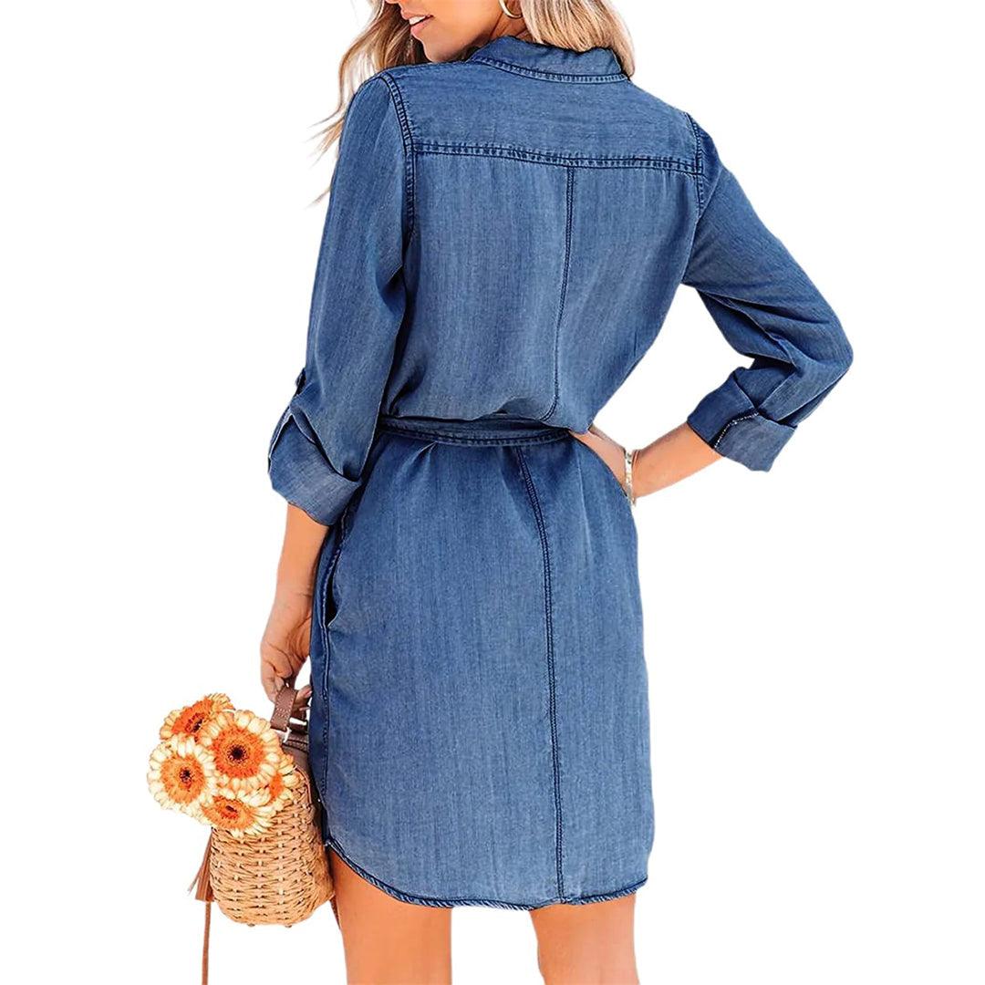 Casual Denim Shirt Dress | Everyday Wear | Cotton Blend | Multiple Colors - ZyraLux Kleding en accessoires