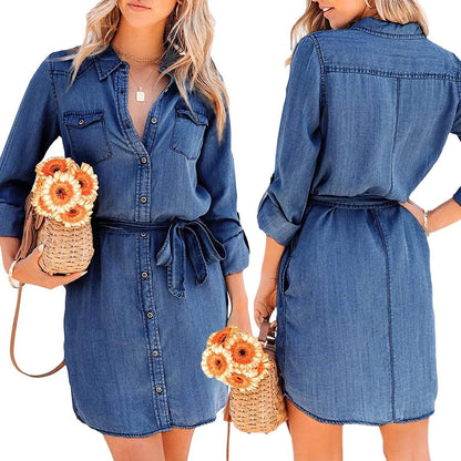 Casual Denim Shirt Dress | Everyday Wear | Cotton Blend | Multiple Colors - ZyraLux Kleding en accessoires