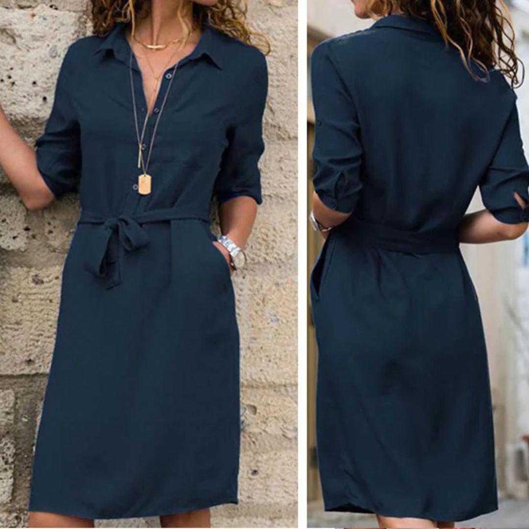 Classic Shirt Dress | Black | Cotton Blend | Perfect for Casual and Office Wear - ZyraLux Kleding en accessoires