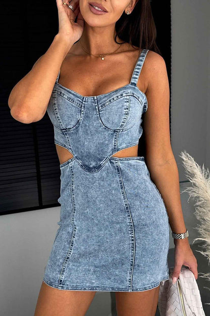 Carmen - denim cutout cami dress - ZyraLux