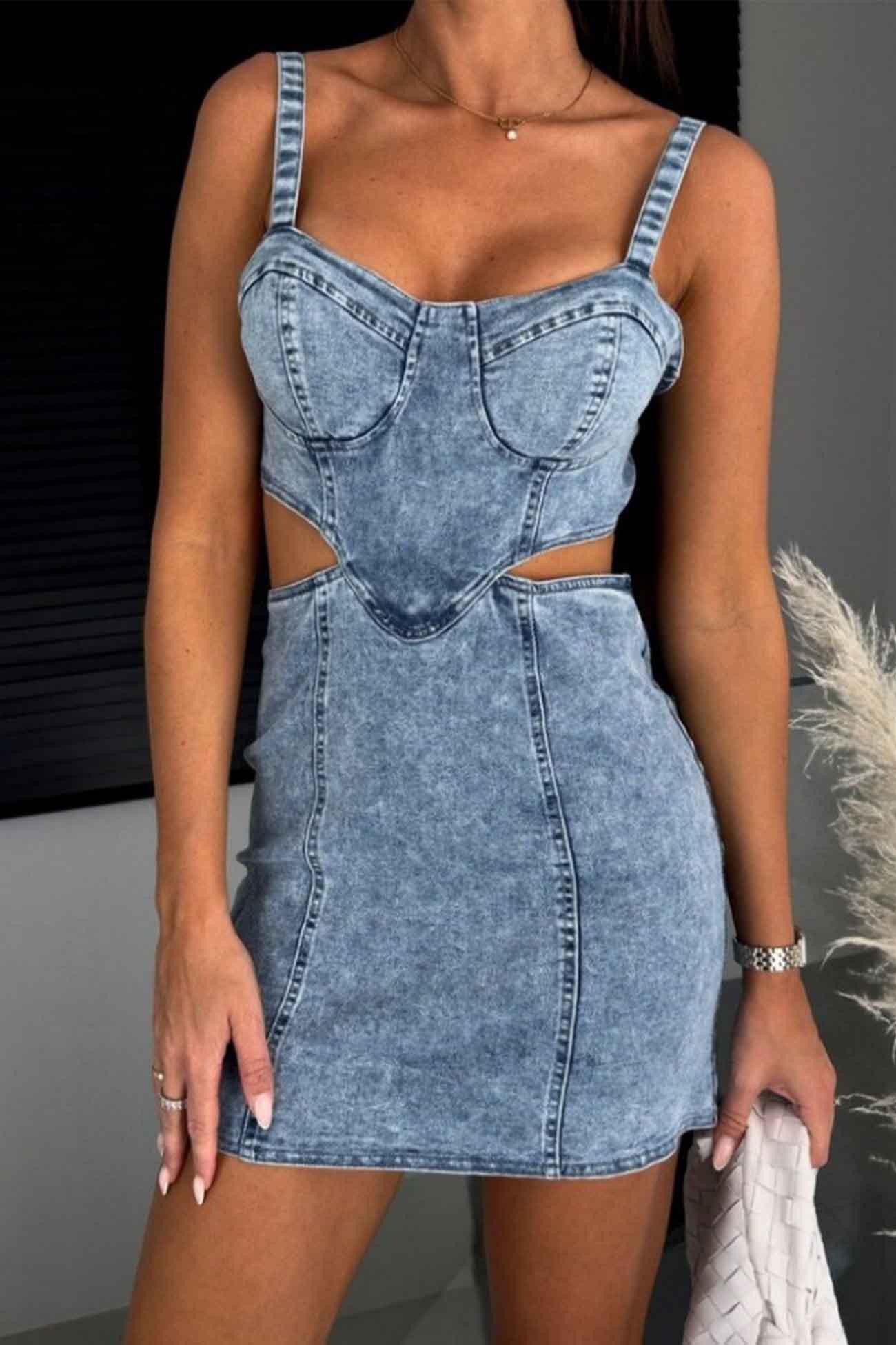 Carmen - denim cutout cami dress - ZyraLux