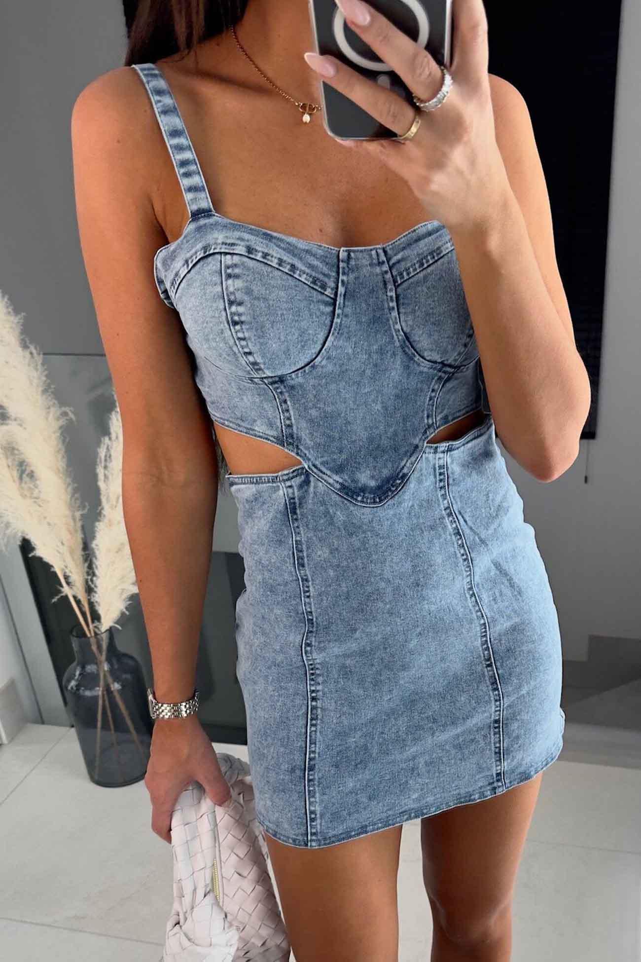 Carmen - denim cutout cami dress - ZyraLux