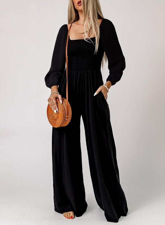 Comfy Black Long Sleeve Loose Fit Jumpsuit - ZyraLux Skirt