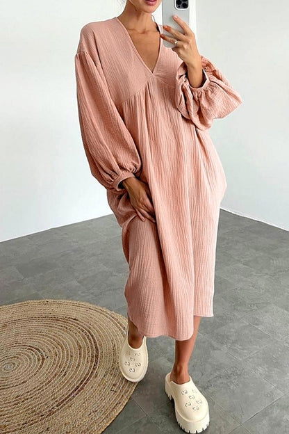 Karla - double crepe v-neck puff sleeve dress - ZyraLux